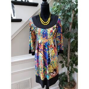 Tiana B Sheath Dress Womens Large Multi Geo Print Stretch 3/4 Sleeve Round Neck